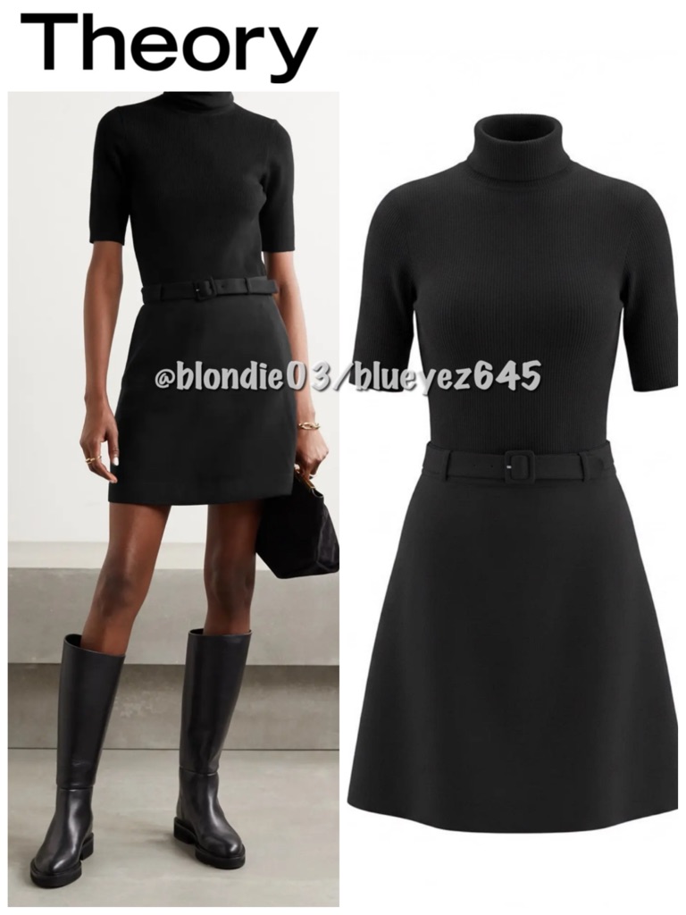 Theory Black Utility Knit Wool Combo Dress M